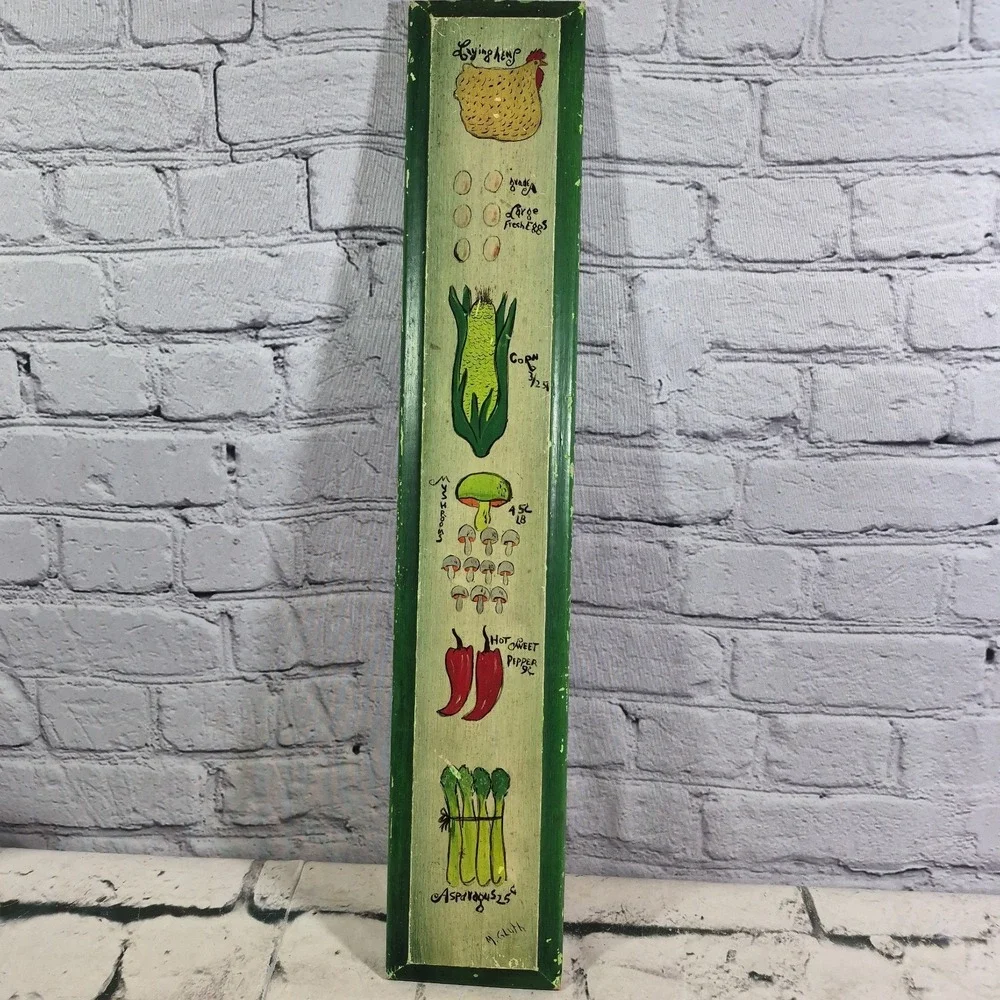 Vtg Hand Painted Wood Sign Eggs Corn Peppers Farmhouse Kitchen Rustic Cottage